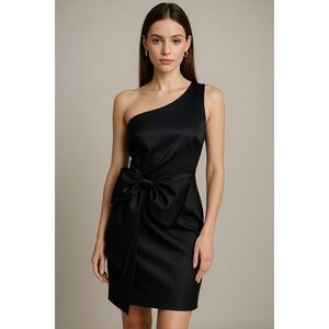 Sachin & Babi Dress Women 10 Black Satin‎ One Shoulder Bow Mini Cocktail Party